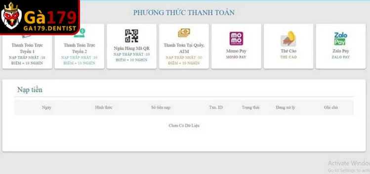 Các phương thức nạp tiền GA179 phổ biến nhất hiện nay